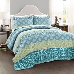 Lush Decor Bohemian Stripe Full Queen Cotton Reversible 3pc Quilt Set